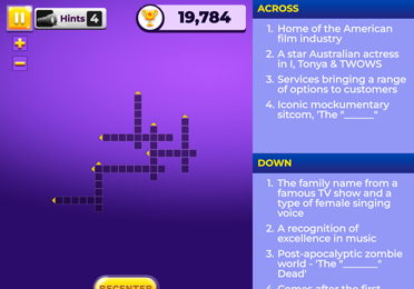 Crossword difficulty level selection screen