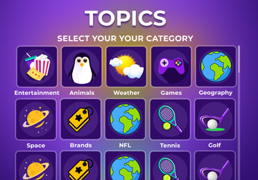 Crossword game category selection screen with sports and trivia topics