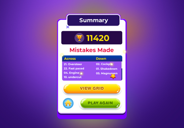 Crossword winning and mistakes screen