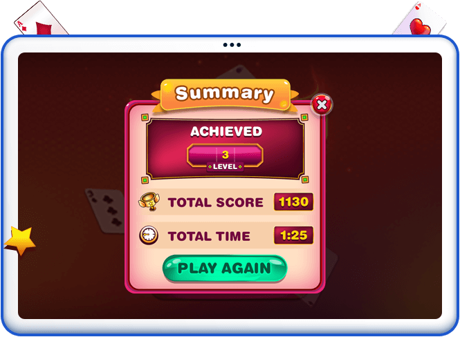 Cryptic Cards game summary screen