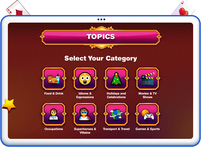 Cryptic Cards category selection screen