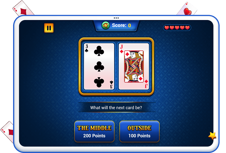 Hit The Middle select your card option screen