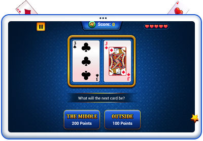 Hit The Middle select your card option screen