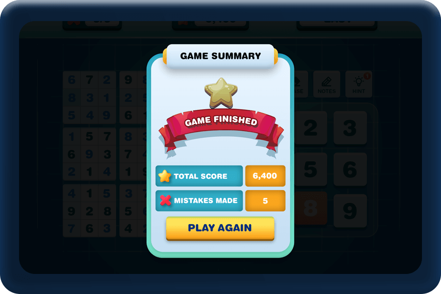 Sudoku game completion screen