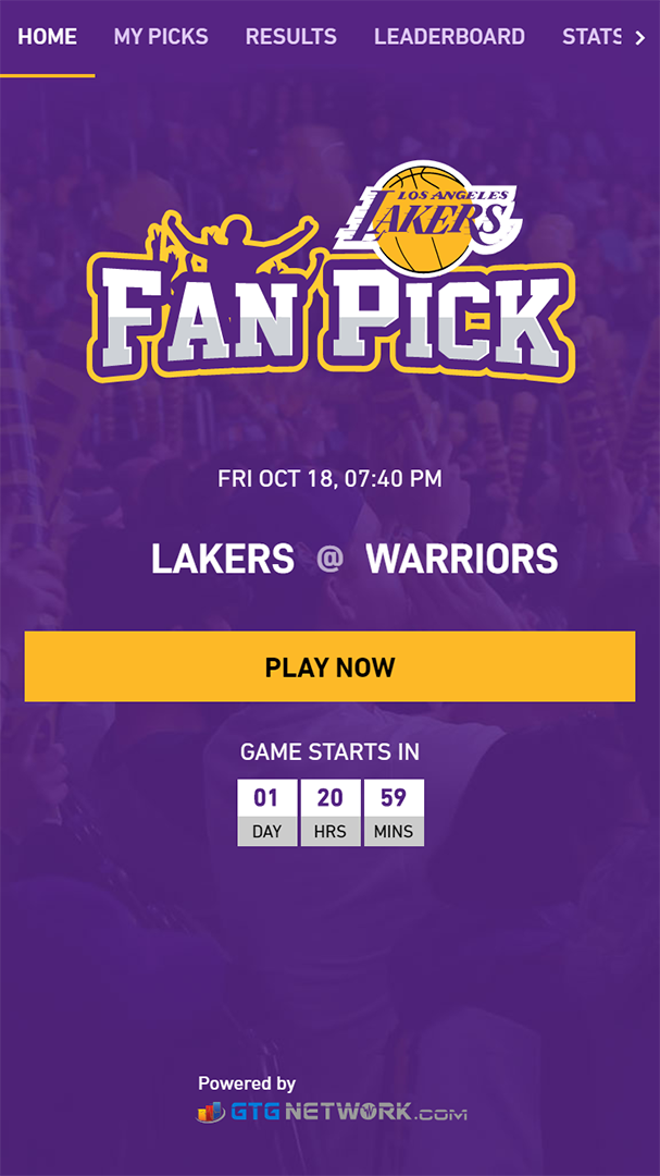 Los Angeles Lakers Fan Pick homepage powered by GTG Network counting down to next game